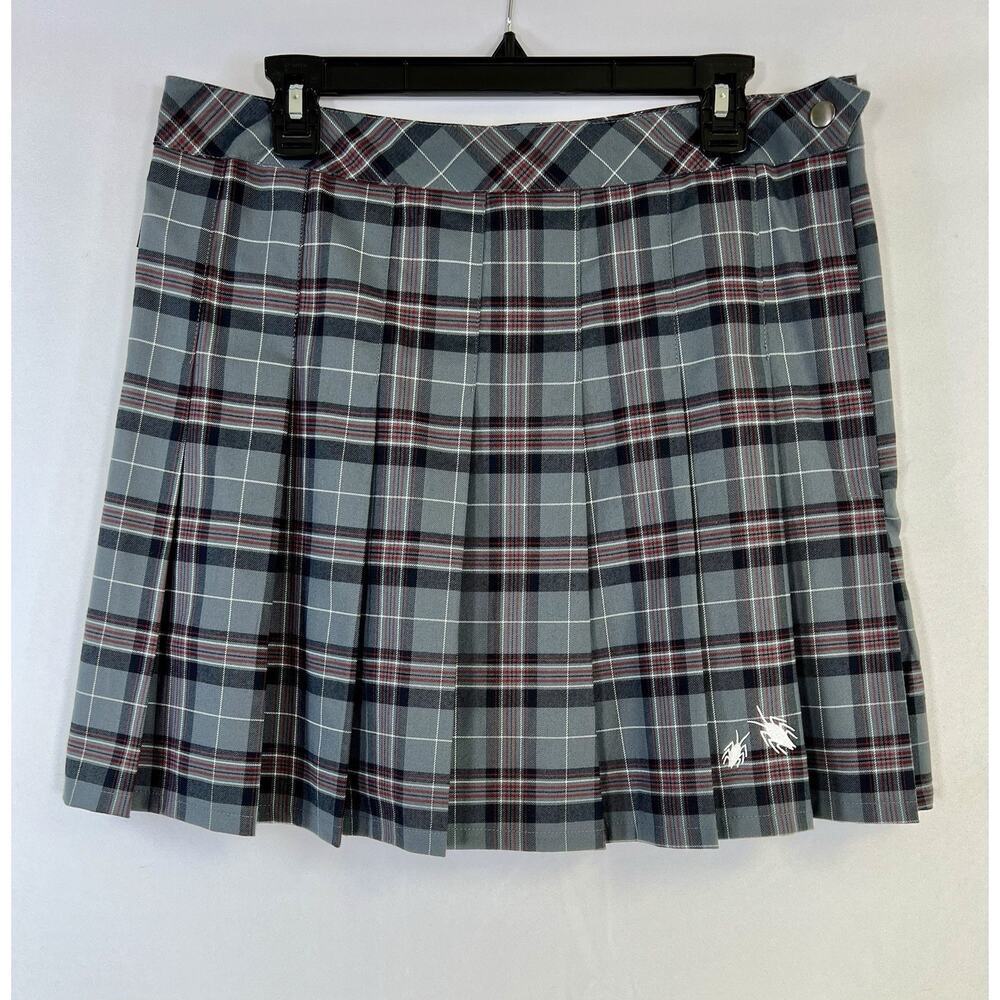 Women’s Plaid Pleated Short Tennis Mini Skirt Gray Goth Punk Wimsigoth Sz L
